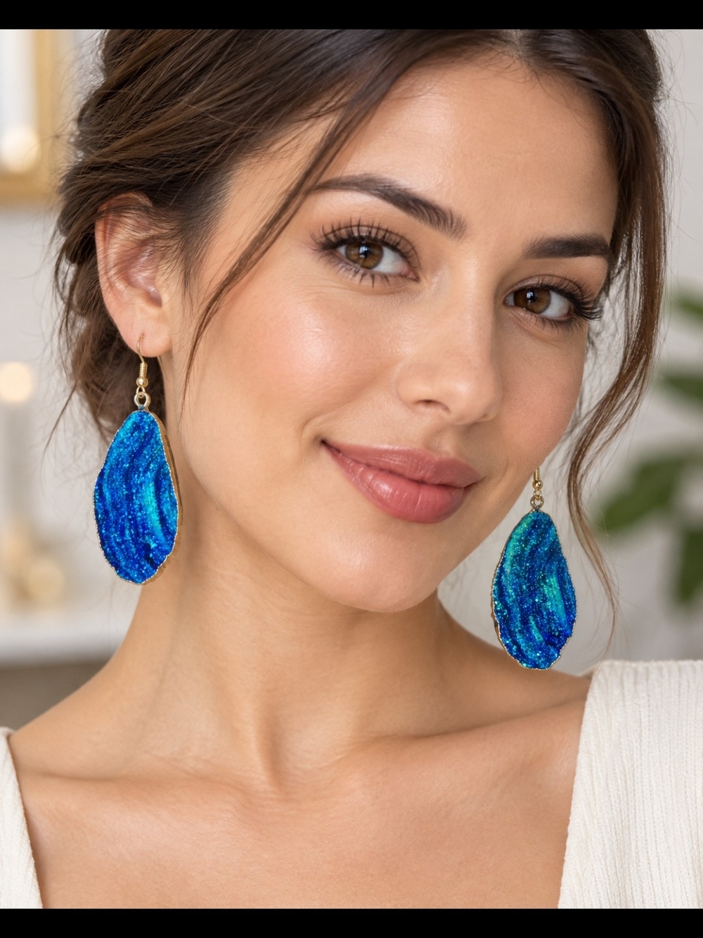 Gold-Trim Blue Druzy Teardrop Earrings - Women Jewelry
